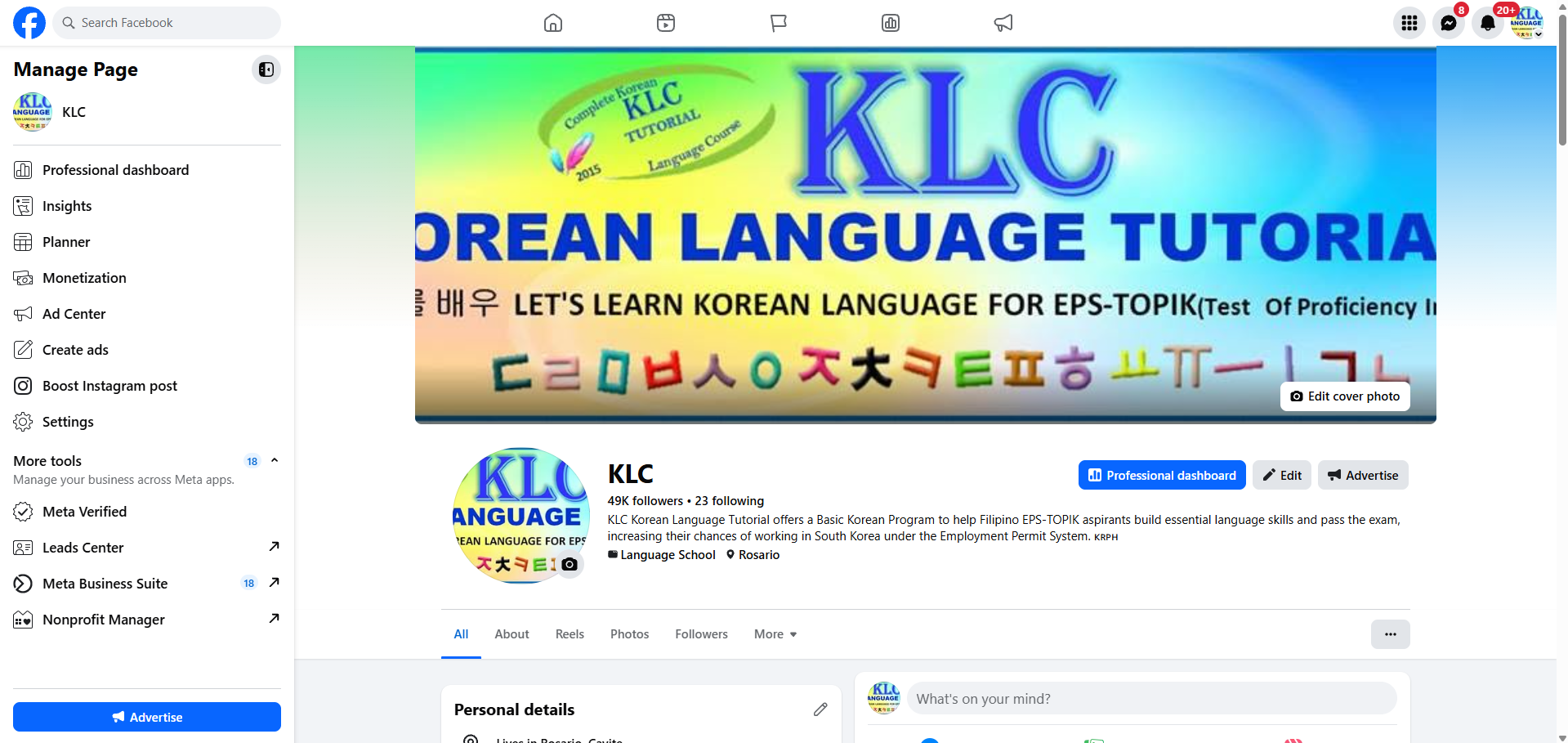 KLC Korean Language Tutorial social media page